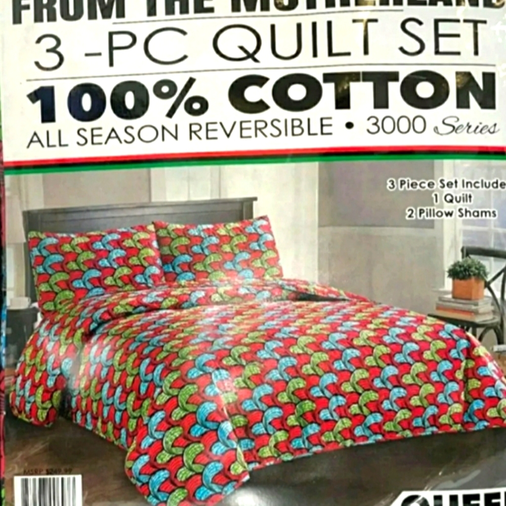 Natural Bamboo 3 Pc. Reversible Quilt Set Floral Color Queen Size